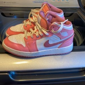 Kids Nike Air Jordans, pink and white, size 5Y